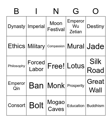 Ancient China Bingo Card