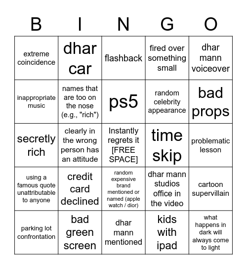 Dhar Mann Bingo v2 Bingo Card