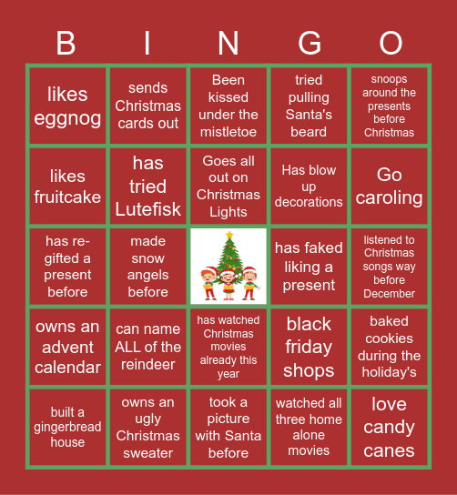 Virtual Holiday Bingo Card