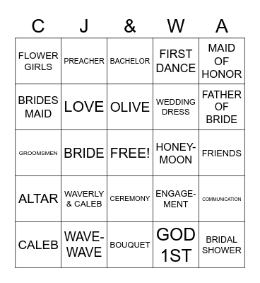 Caleb & Waverly Engagement Party Bingo Card