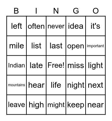 Words from 3rd Fry sight word list Bingo Card
