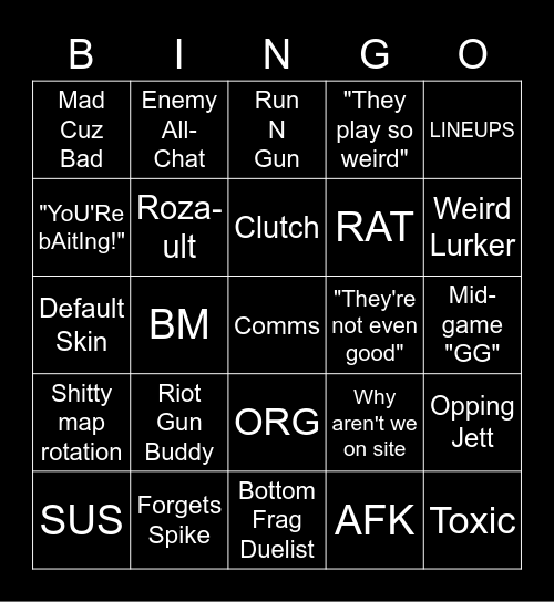 Valorant Bingo Card