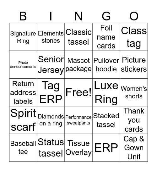 Jostens  Bingo Card