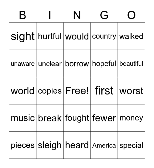 Group 2: Owen, Conner, Presley Bingo Card