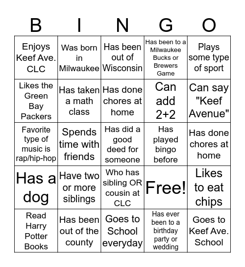 Untitled Bingo Card