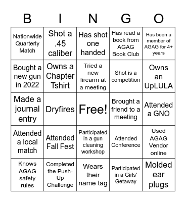 A Girl and A Gun Bingo Card