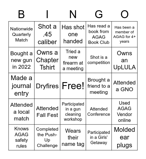 A Girl and A Gun Bingo Card