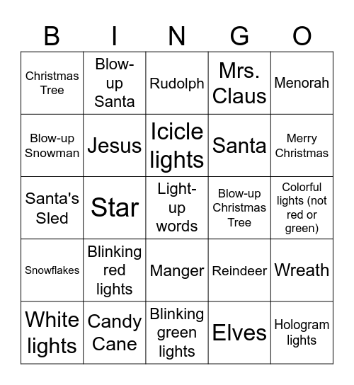 Great Christmas Light Fight 12/6 Bingo Card
