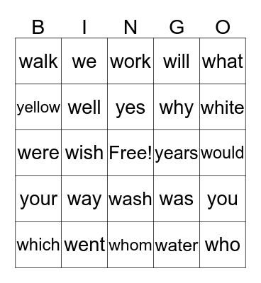 Sparkle Words #12 Bingo Card