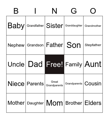 Family ESL Jan 2023 Bingo Card