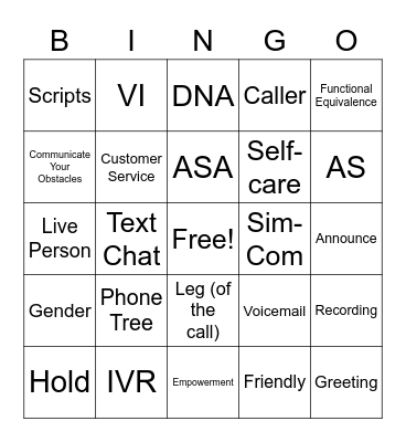 VRS Lingo Bingo Card