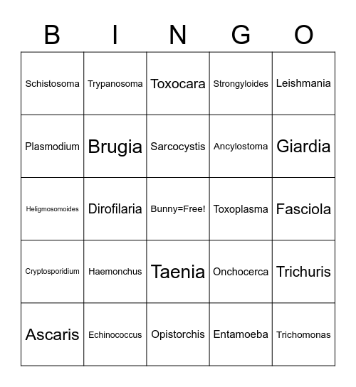 Parasitology Bingo Card