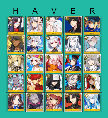 FGO NA servants 2023 Bingo Card