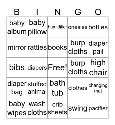 Karrington's Shower Bingo Card