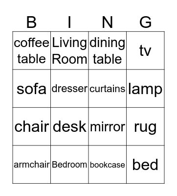 Items in the House! Bingo Card