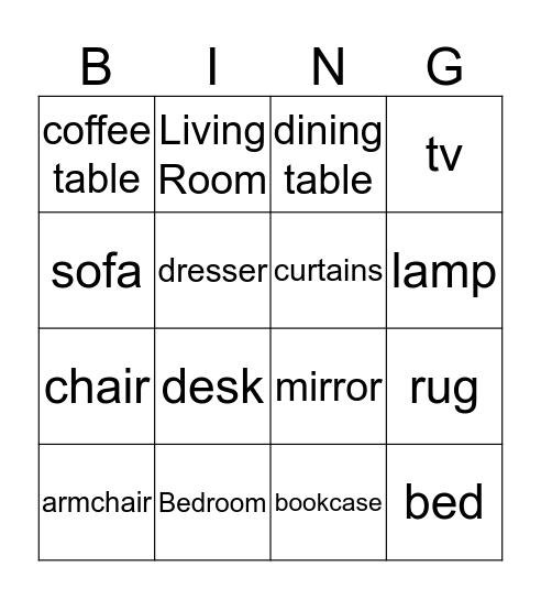 Items in the House! Bingo Card