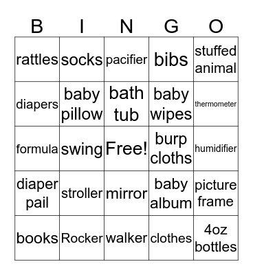 Karrington's Shower Bingo Card