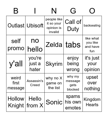 new viewer Bingo Card