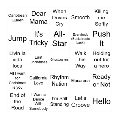 Music Bingo 80's and 90's Bingo Card