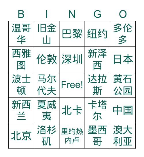 环游世界 Bingo Card