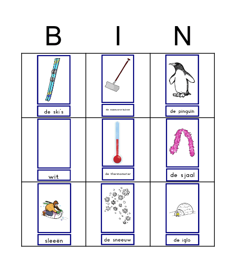 Winter IPC Woordenschat Bingo Card