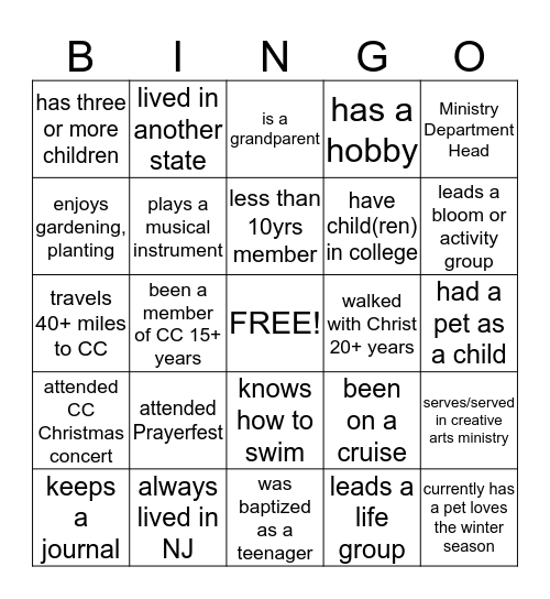 Human Bingo Card