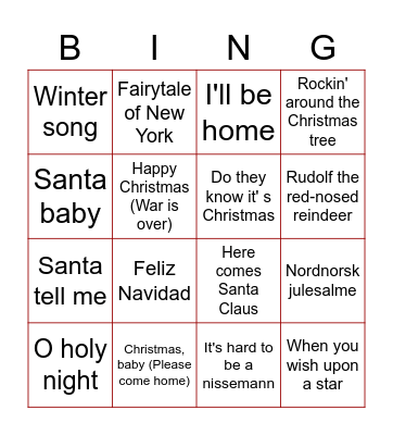 Christmas Songs Bingo Card