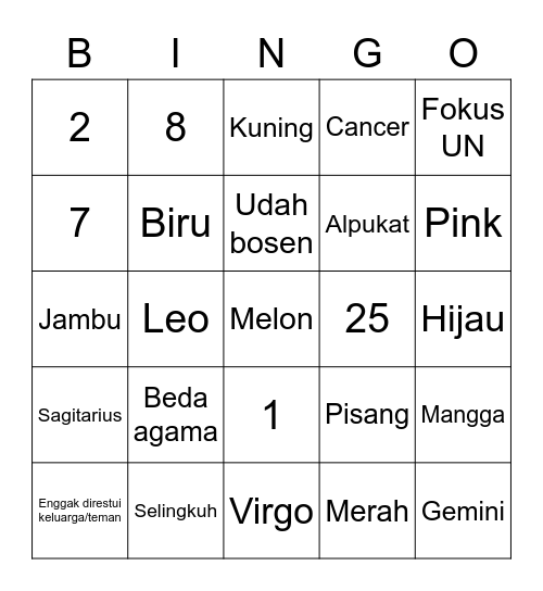 Untitled Bingo Card