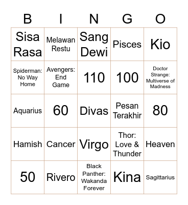 Alarise. Bingo Card