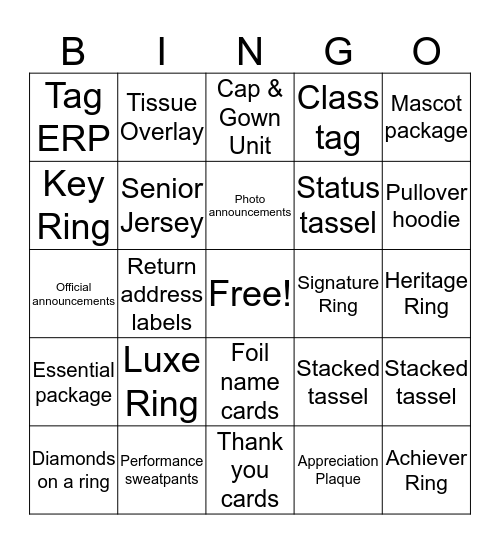 Jostens  Bingo Card