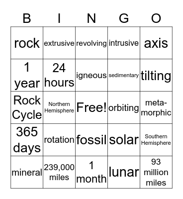 Earth Science Bingo Card