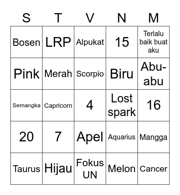 Punya Stevan. Bingo Card