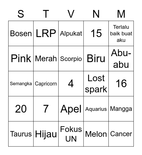 Punya Stevan. Bingo Card