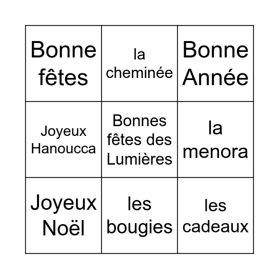 les fêtes d'hiver en France Bingo Card