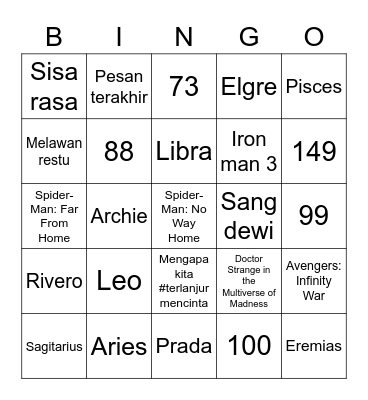 Archie’s Bingo Card