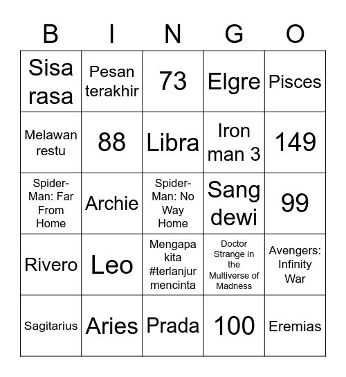 Archie’s Bingo Card
