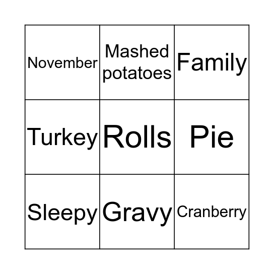 THANKSGIVING Bingo Card