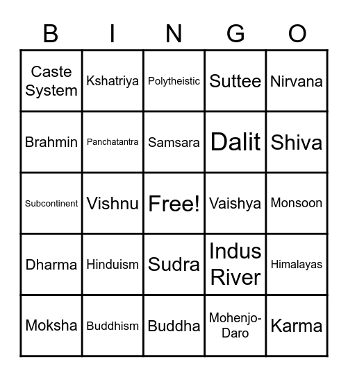 Ancient India Bingo Card