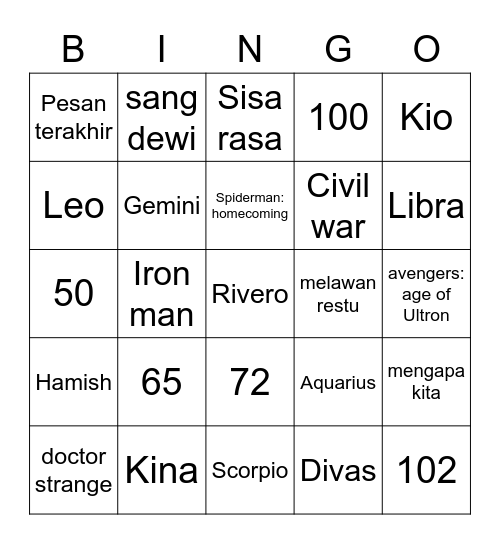Marshall Birendra Bingo Card