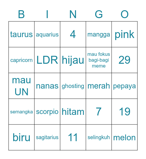 Jaderu Bingo Card