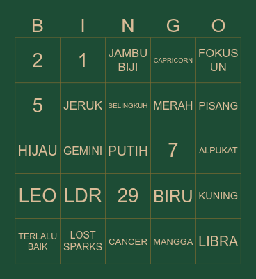 BINGOLA Bingo Card