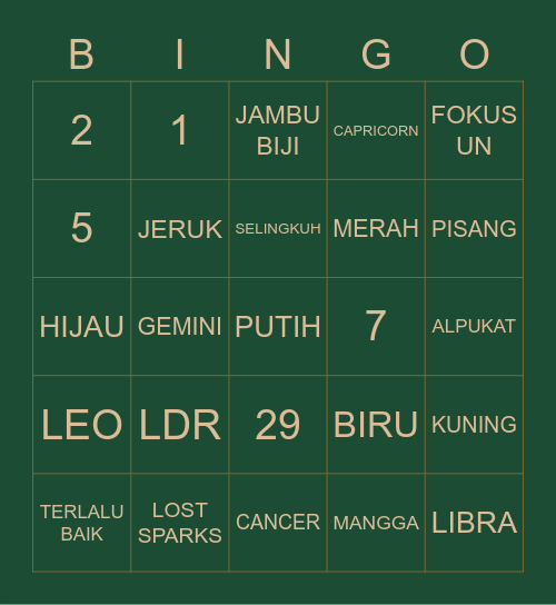 BINGOLA Bingo Card