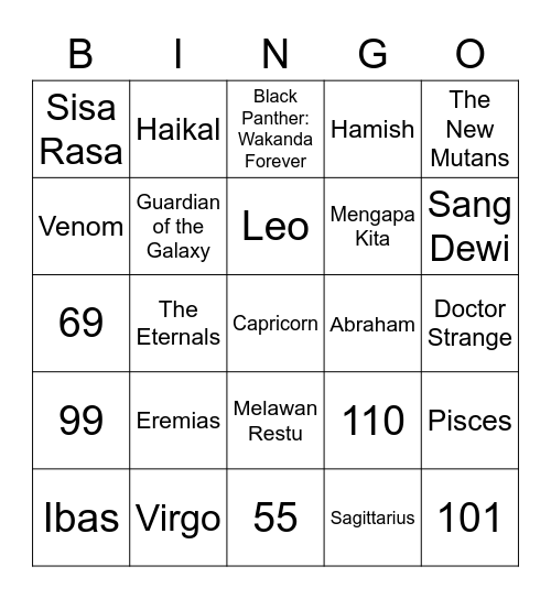 Bingo with Elgre. Bingo Card