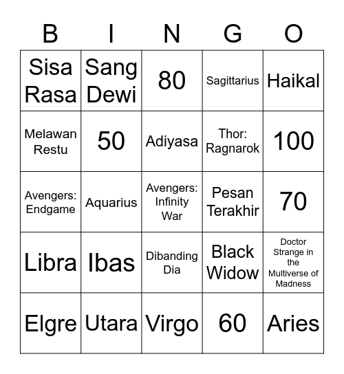 UTARA Bingo Card