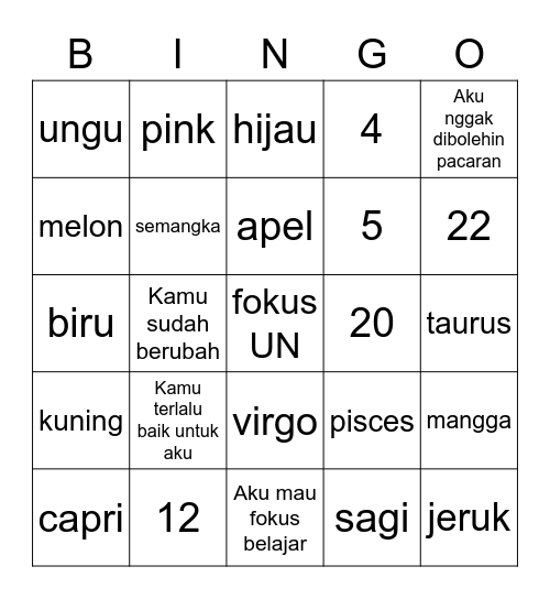 Ehren Bingo Card