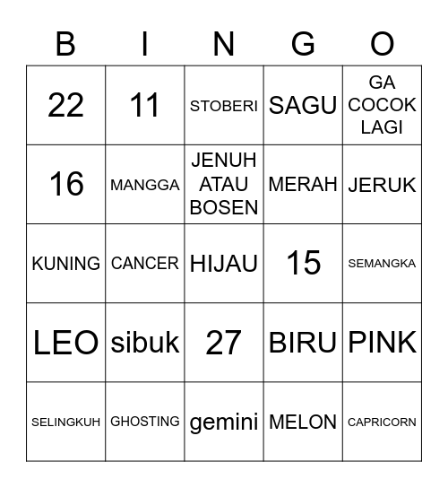 Untitled Bingo Card