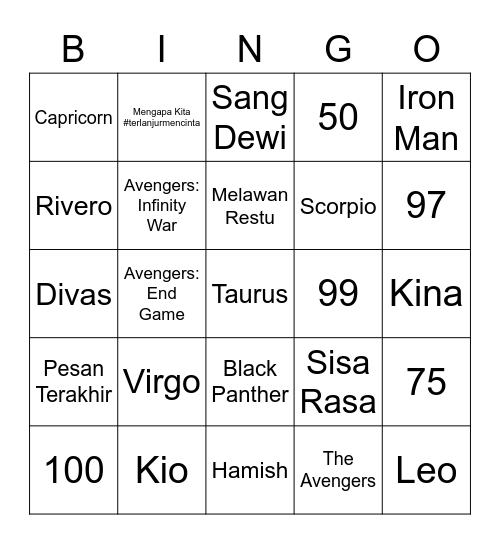 BINGO WITH ELGRE Bingo Card