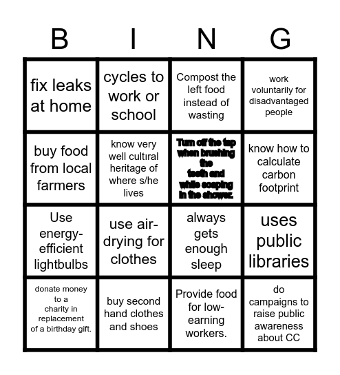 BINGO4SDGs Bingo Card