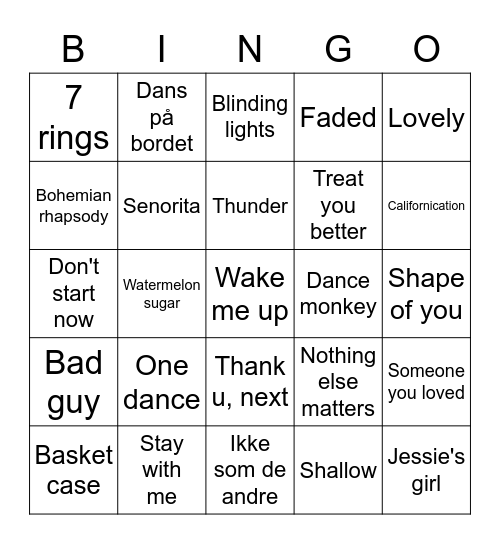Musikkbingo Card