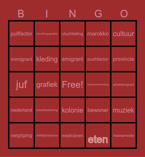 cultuur Bingo Card